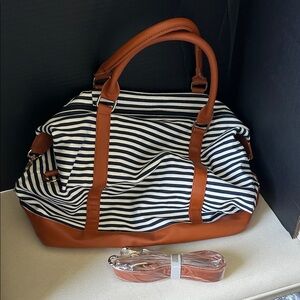 Striped Faux Leather Trim Women's Bag